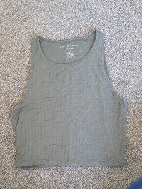 American Eagle Outfitters Olive Ribbed Crop Tank